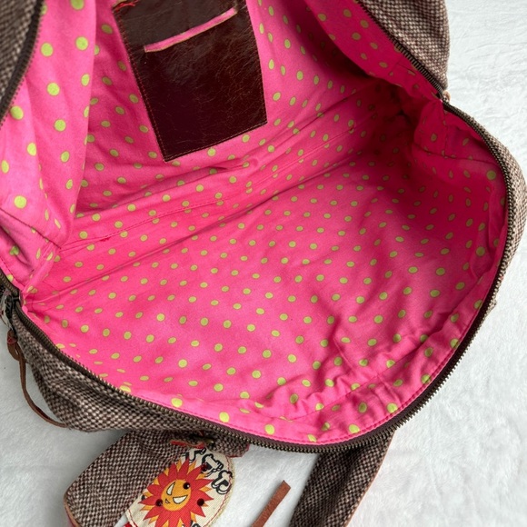 KIMIDORI Designer Tweed Leather Shoulder Bag Colorful Polka Dot Large Y2K OOAK - Picture 2 of 15